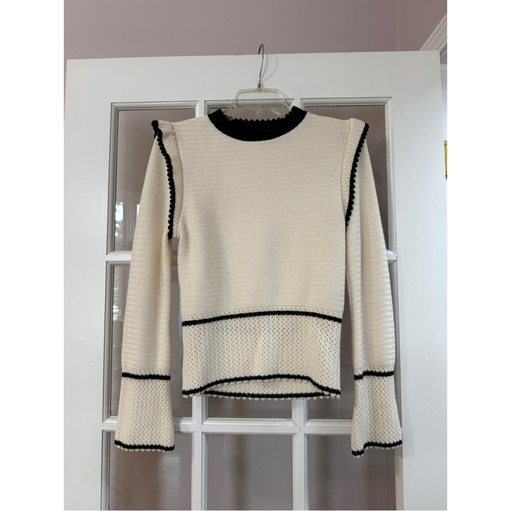 MOTF White Wool-Blend Contrast Frill Sweater
